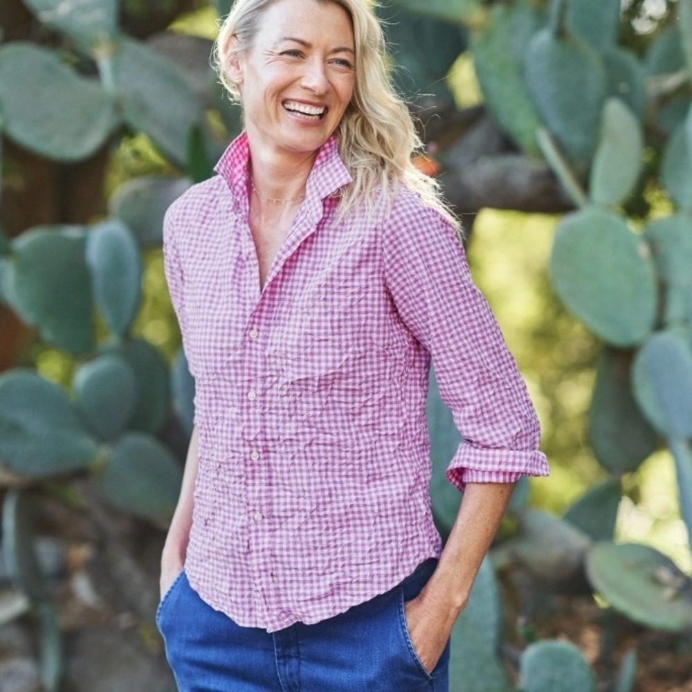 Frank & Eileen Barry Pink Gingham Check Italian Cotton Button Down Shirt Small - Picture 10 of 10